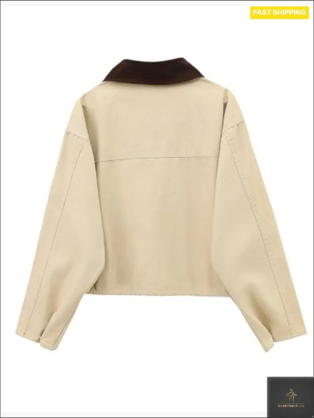Cropped Jacket Contrast Collar Utility Coat Cargo Barn Jacket Outwear Pockets